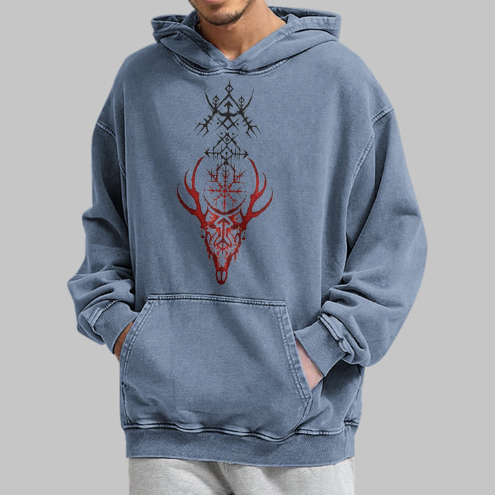 WorldNorse Viking Helm Of Awe Print Verwaschener Kapuzenpullover - image 21
