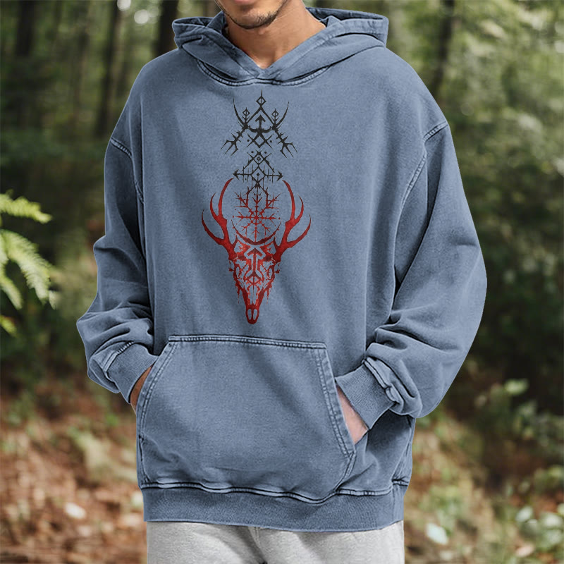 WorldNorse Viking Helm Of Awe Print Verwaschener Kapuzenpullover - image 24