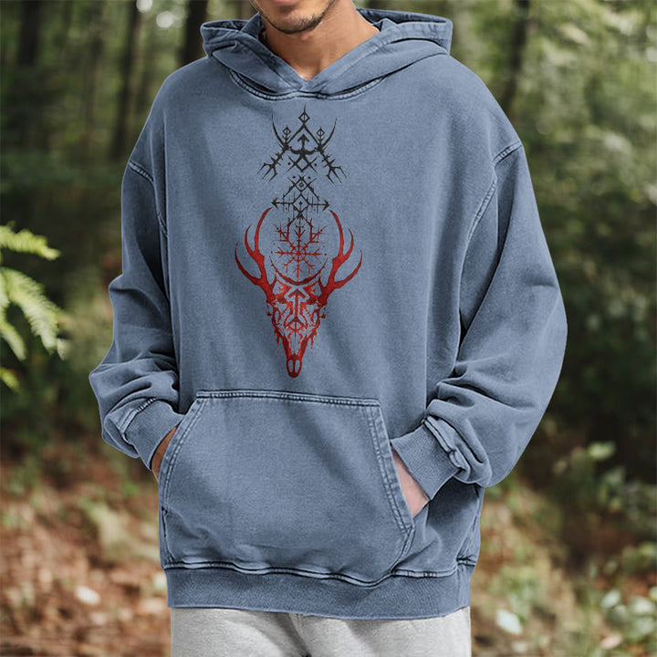 WorldNorse Viking Helm Of Awe Print Verwaschener Kapuzenpullover - image 24