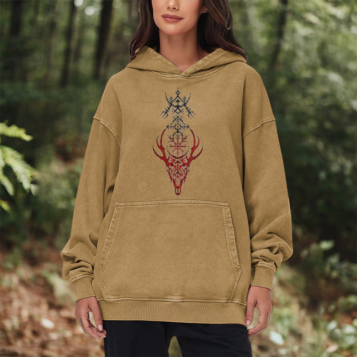 WorldNorse Viking Helm Of Awe Print Verwaschener Kapuzenpullover - image 31