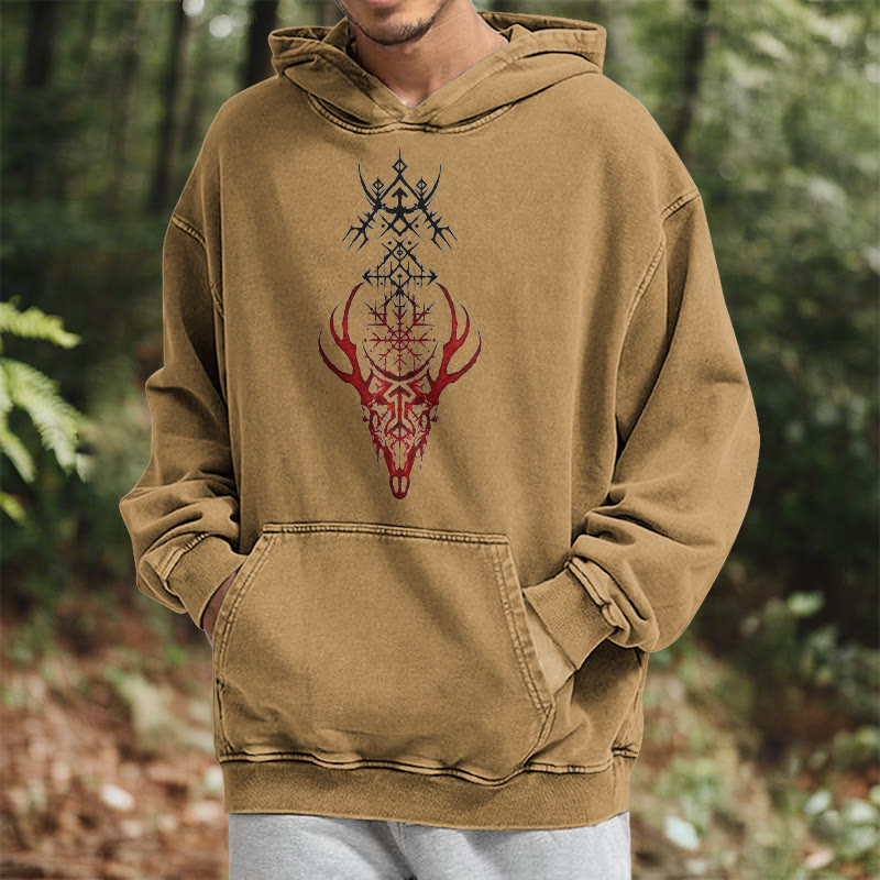 WorldNorse Viking Helm Of Awe Print Verwaschener Kapuzenpullover - image 28