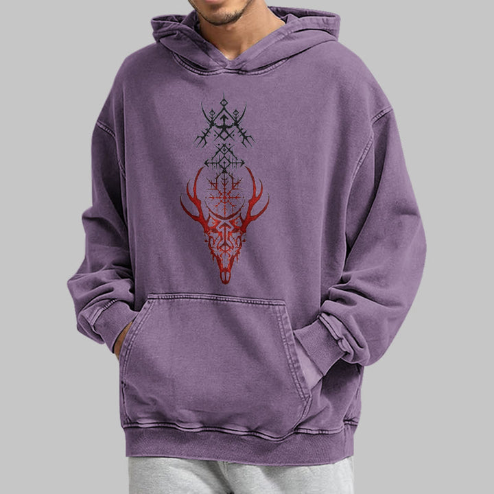 WorldNorse Viking Helm Of Awe Print Verwaschener Kapuzenpullover - image 35