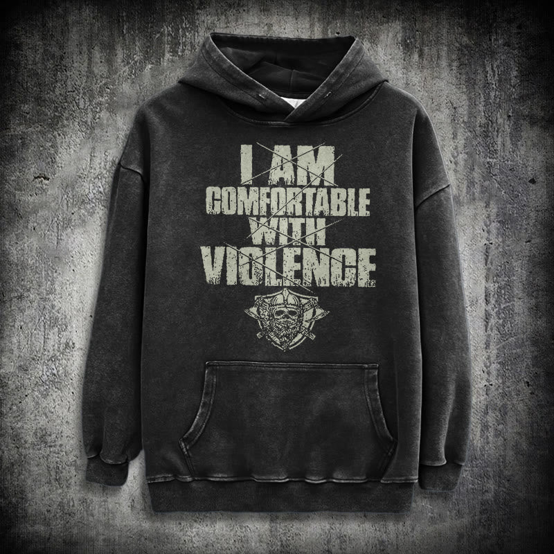 WorldNorse – Kapuzenpullover mit Aufdruck „I Am Comfortable With Violence“ - Schwarz - 3XL - image 0