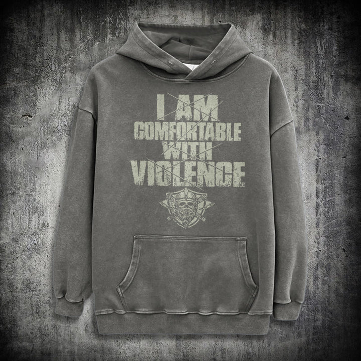 WorldNorse – Kapuzenpullover mit Aufdruck „I Am Comfortable With Violence“ - Grau - 3XL - image 12