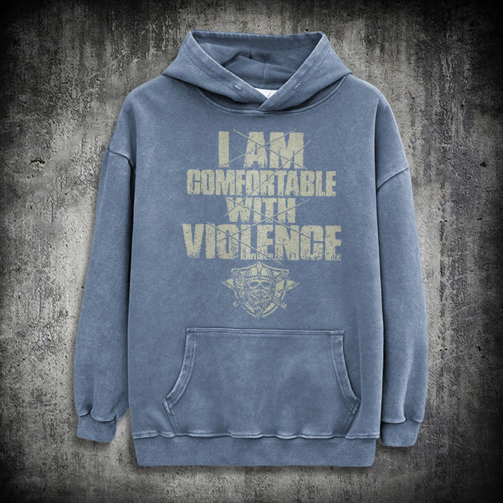 WorldNorse – Kapuzenpullover mit Aufdruck „I Am Comfortable With Violence“ - Blau - 3XL - image 20