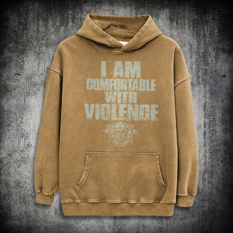 WorldNorse – Kapuzenpullover mit Aufdruck „I Am Comfortable With Violence“ - Khaki - 3XL - image 25