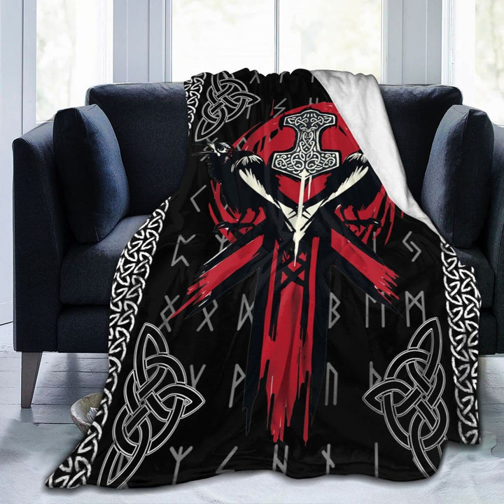 WorldNorse Keltischer Knoten Raven - Roter und schwarzer Mjölnir + Raven - 264x228cm - image 3