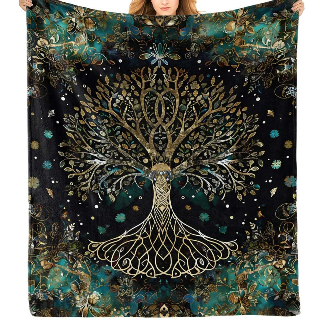 WorldNorse Keltischer Knoten Yggdrasil Decke - Grün-Goldener Yggdrasil - 264x228cm - image 8