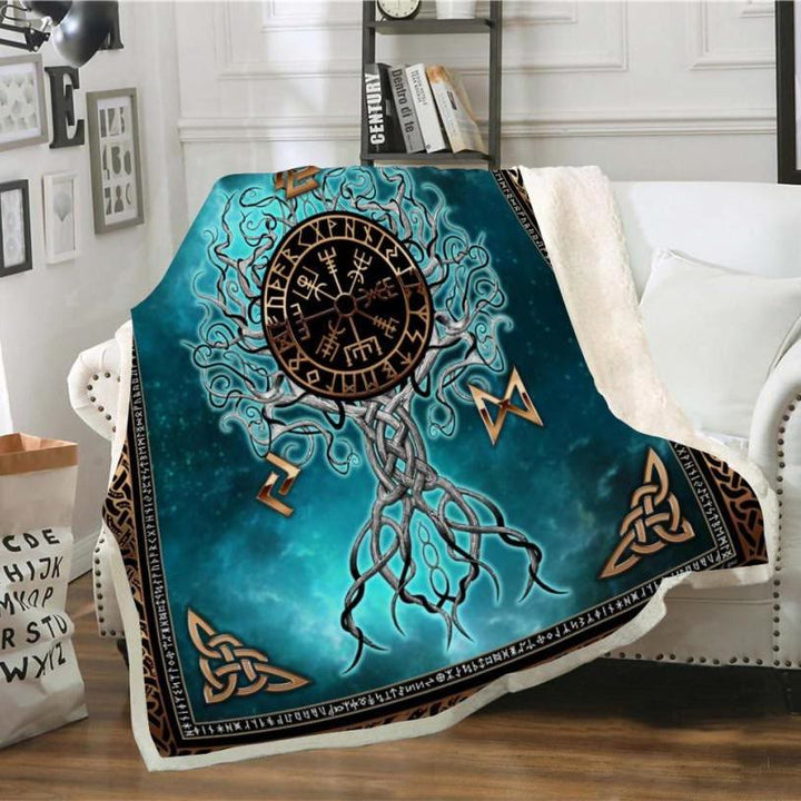WorldNorse Moon Yggdrasil Decke - Yggdrasil + Vegvisir - 264x228cm - image 0