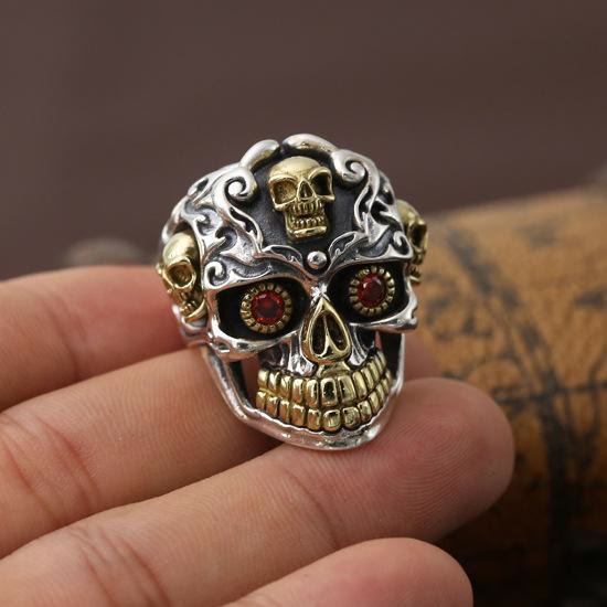 WorldNorse Gothic Zweifarbiger Totenkopf Inferno Ring