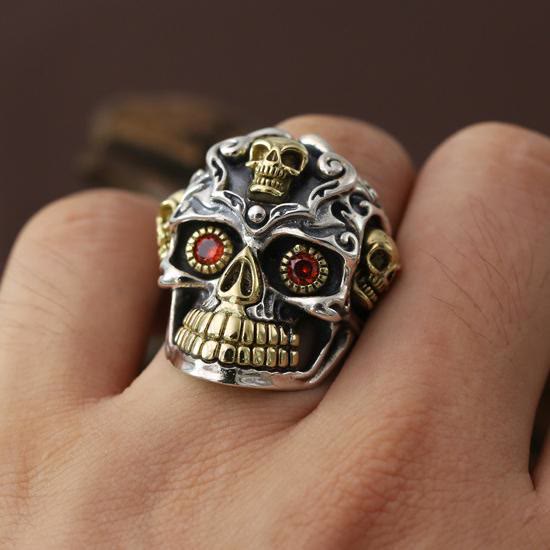 WorldNorse Gothic Zweifarbiger Totenkopf Inferno Ring