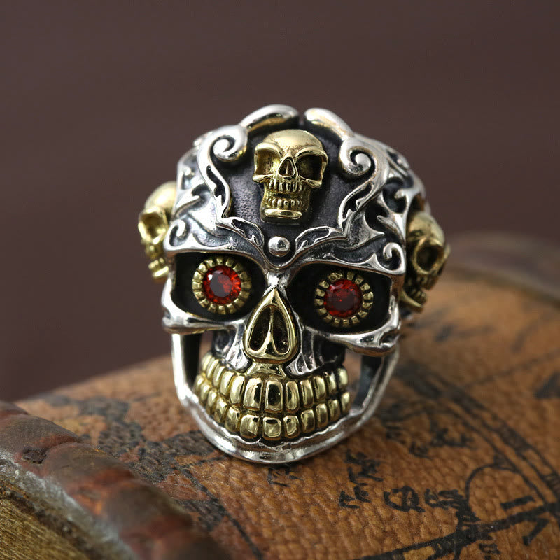 WorldNorse Gothic Zweifarbiger Totenkopf Inferno Ring