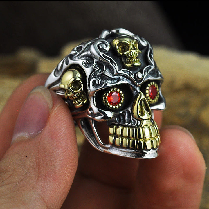 WorldNorse Gothic Zweifarbiger Totenkopf Inferno Ring