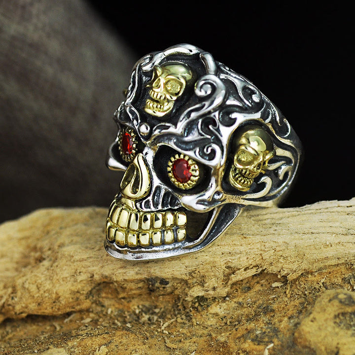 WorldNorse Gothic Zweifarbiger Totenkopf Inferno Ring