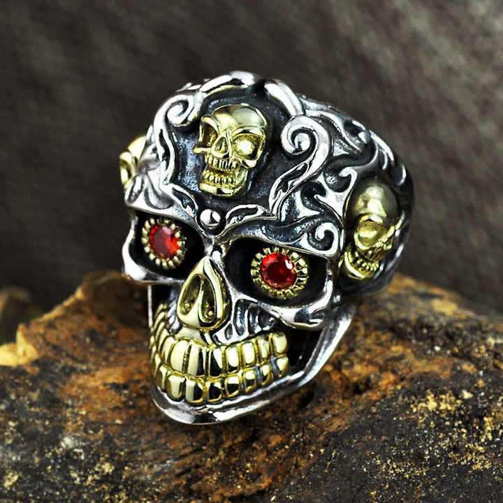 WorldNorse Gothic Zweifarbiger Totenkopf Inferno Ring