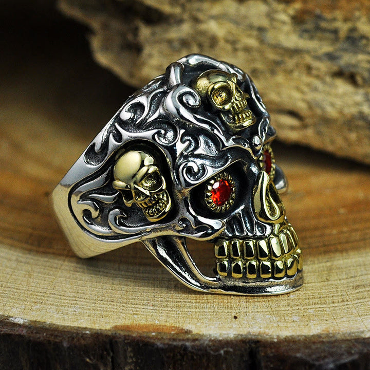 WorldNorse Gothic Zweifarbiger Totenkopf Inferno Ring