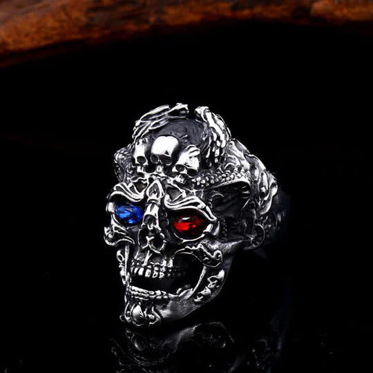 WorldNorse Edelsteinaugen Totenkopf Bikerring
