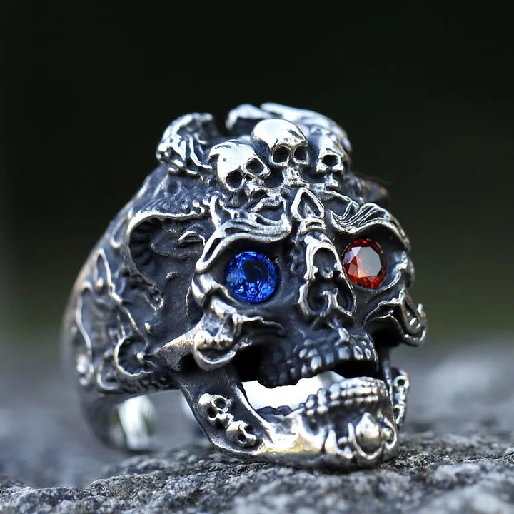 WorldNorse Edelsteinaugen Totenkopf Bikerring