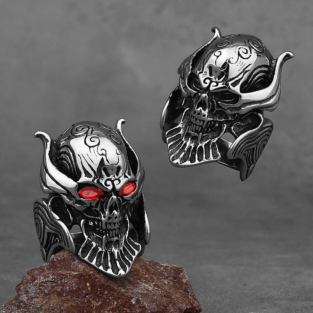 WorldNorse Geisterkopf Edelstein Auge Totenkopf Fangs Ring