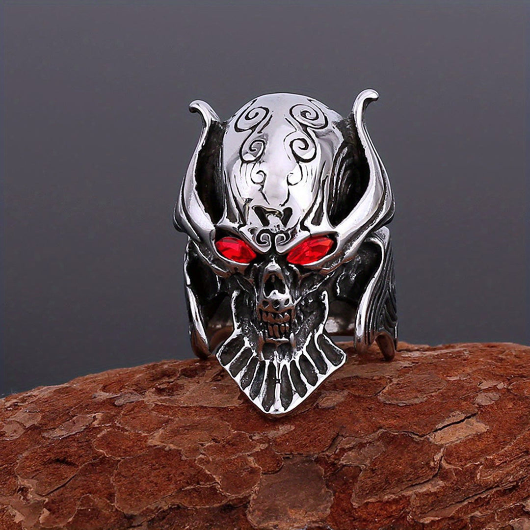 WorldNorse Geisterkopf Edelstein Auge Totenkopf Fangs Ring