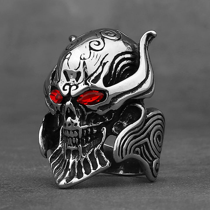 WorldNorse Geisterkopf Edelstein Auge Totenkopf Fangs Ring