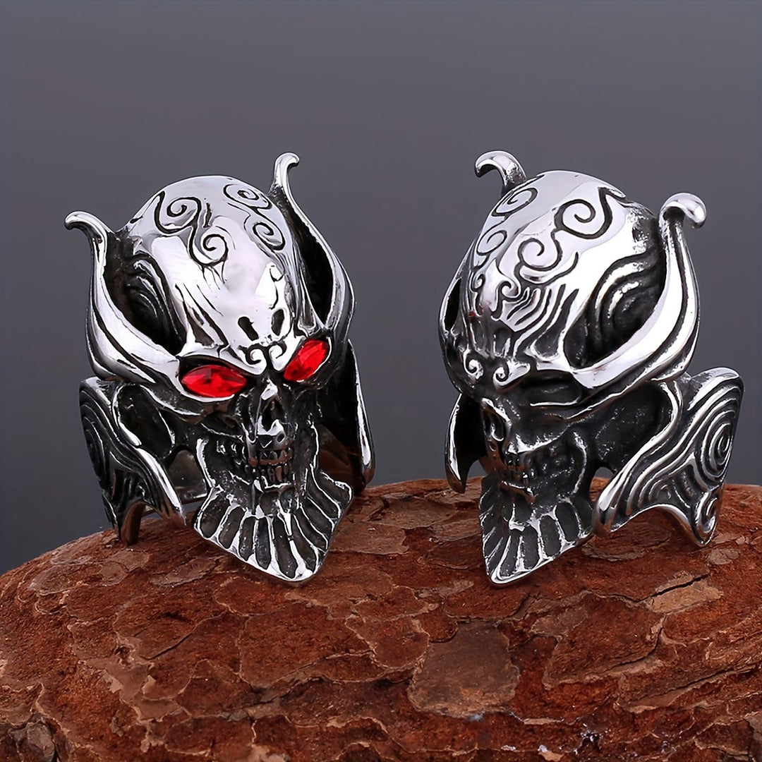 WorldNorse Geisterkopf Edelstein Auge Totenkopf Fangs Ring