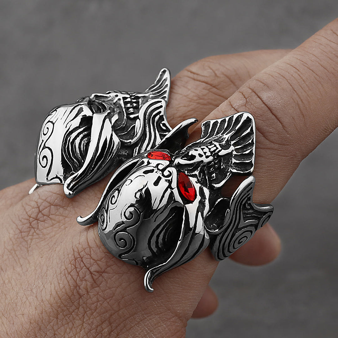 WorldNorse Geisterkopf Edelstein Auge Totenkopf Fangs Ring