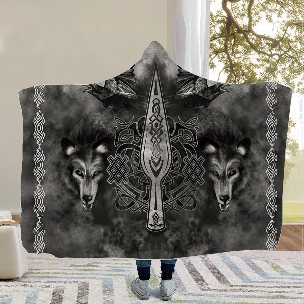 WorldNorse Raven Valknut Kapuzendecke - Wölfe - 150x200cm - image 3