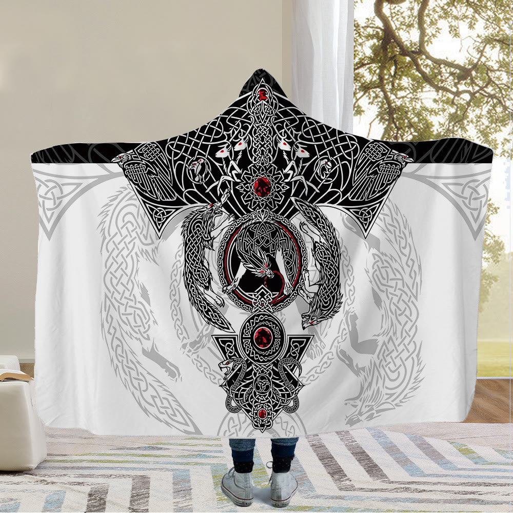 WorldNorse Raven Valknut Kapuzendecke - Mjölnir - 150x200cm - image 1