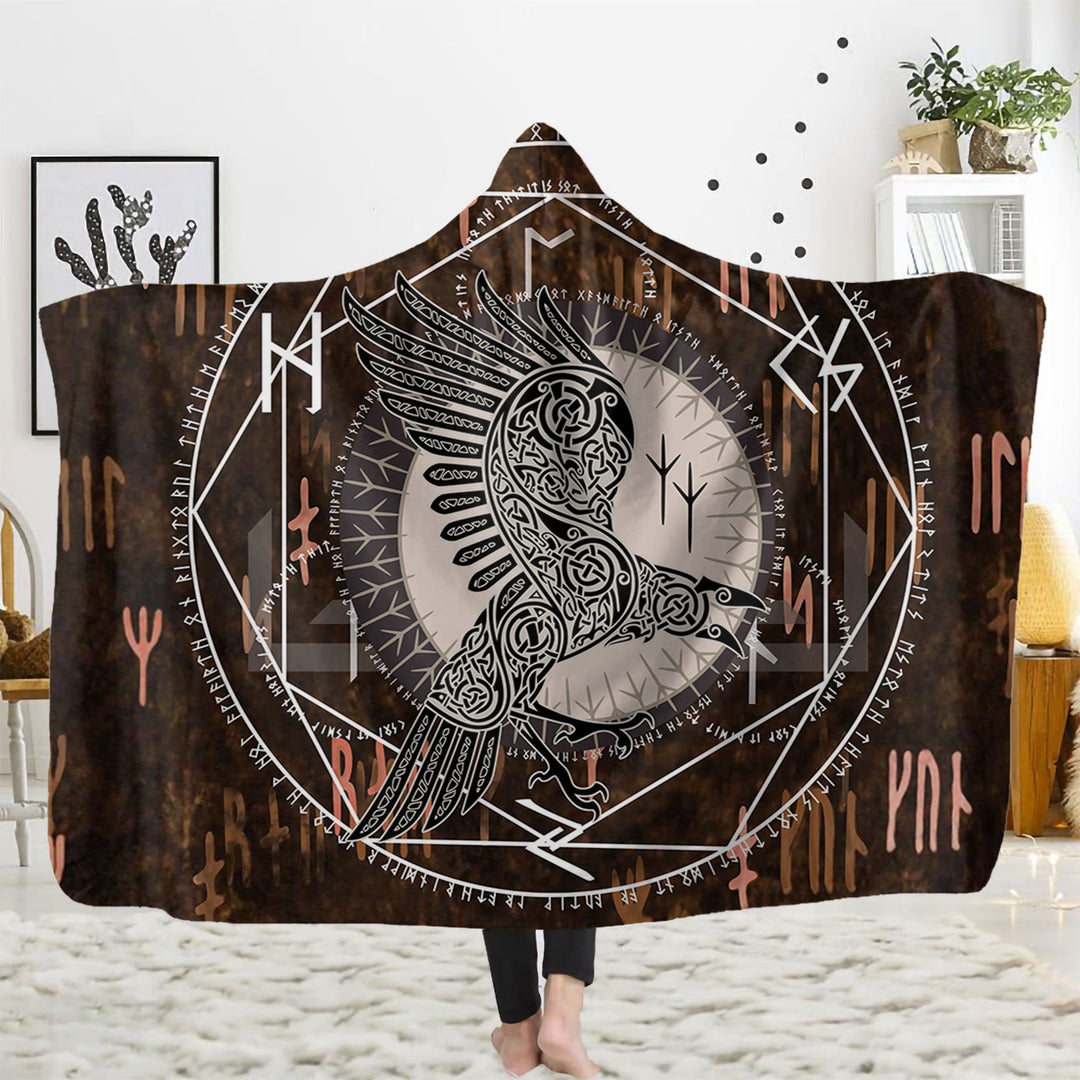 WorldNorse Raven Rune Kapuzendecke - Raven & Keltischer Knoten - 150x200cm - image 2