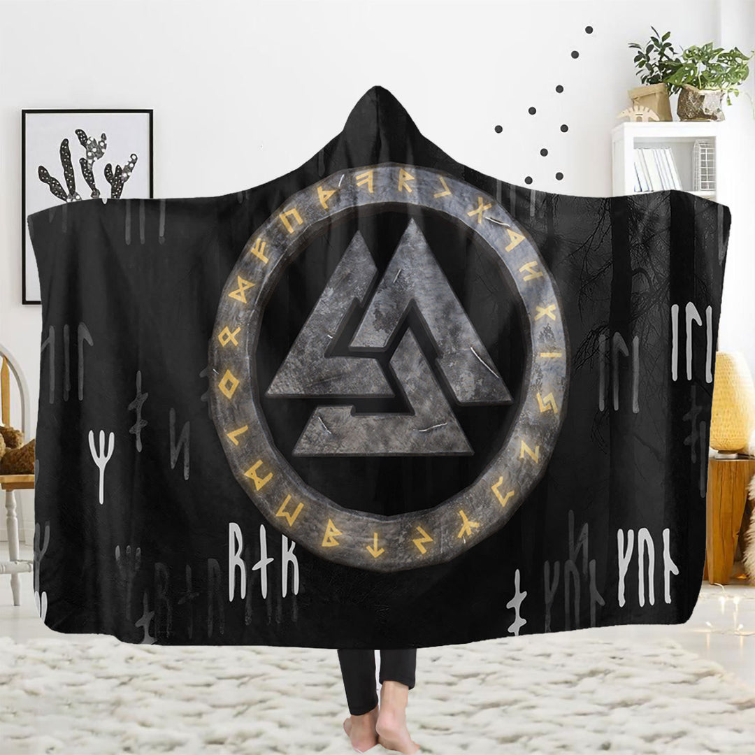 WorldNorse Raven Rune Kapuzendecke - Valknut & Rune - 150x200cm - image 6