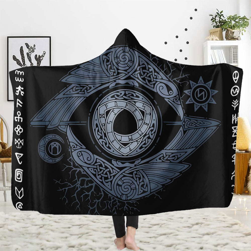 WorldNorse Raven Rune Kapuzendecke - Rabe mit Auge - 150x200cm - image 1
