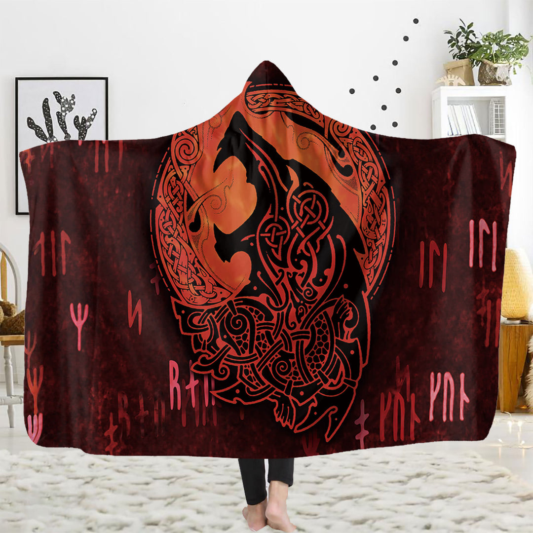 WorldNorse Viking Rune Kapuzendecke - Heulende Wölfe - 150x200cm - image 5