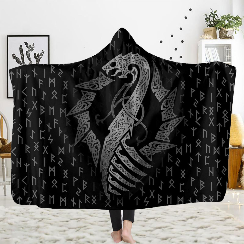 WorldNorse Viking Rune Kapuzendecke - Nordischer Drache - 150x200cm - image 1