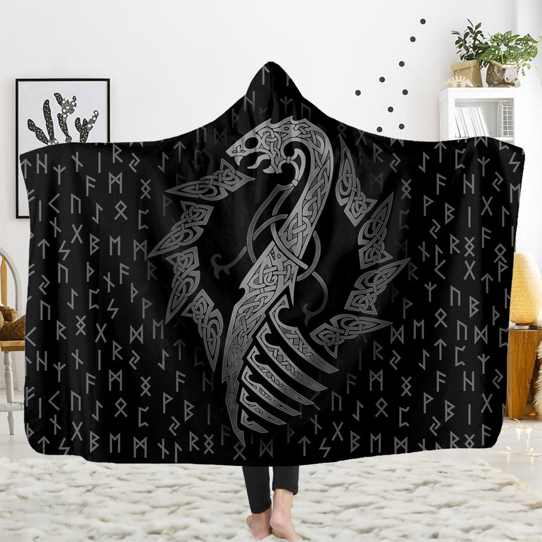 WorldNorse Viking Rune Kapuzendecke - Nordischer Drache - 150x200cm - image 1