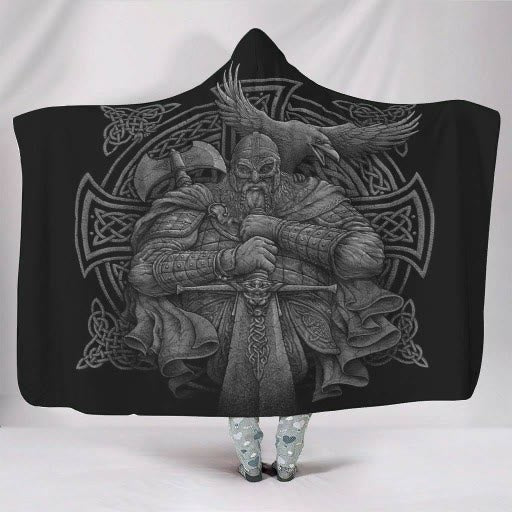 WorldNorse Odin Valknut Kapuzendecke - Odin und der Raven - 150x200cm - image 5