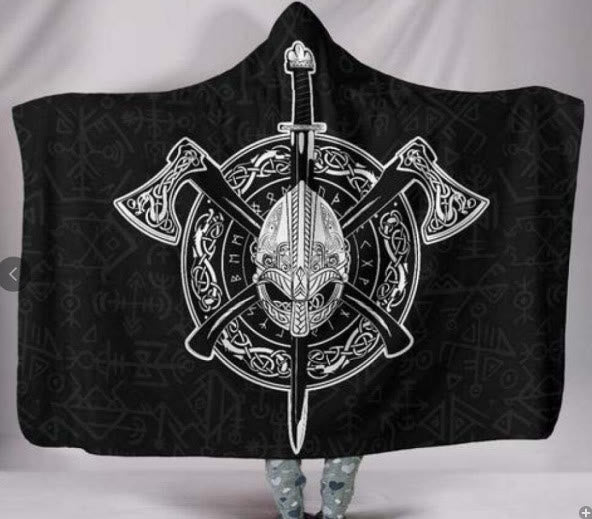 WorldNorse Odin Valknut Kapuzendecke - Wikinger Axt - 150x200cm - image 4