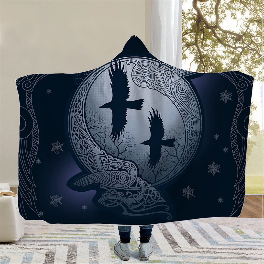WorldNorse Keltischer Knoten Kapuzendecke - Raven & Schneeflocke - 150x200cm - image 0
