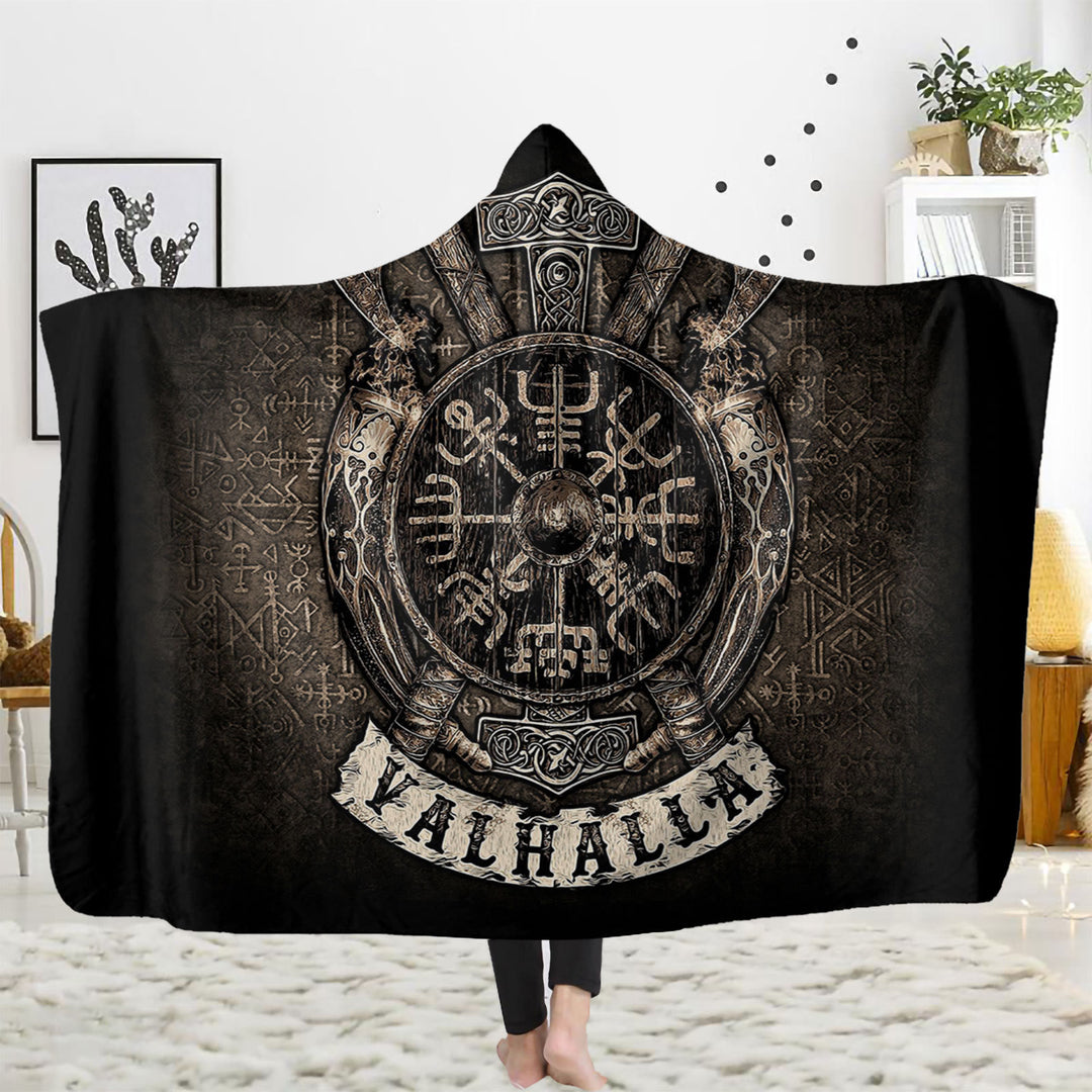 WorldNorse Wikinger Axt Kapuzendecke - Wikinger Axt & Vegvisir - 150x200cm - image 3