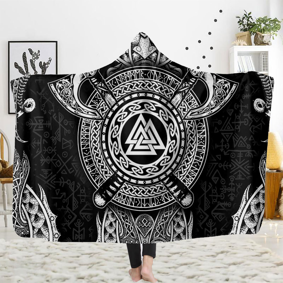 WorldNorse Wikinger Axt Kapuzendecke - Wikinger Axt & Valknut - 150x200cm - image 0