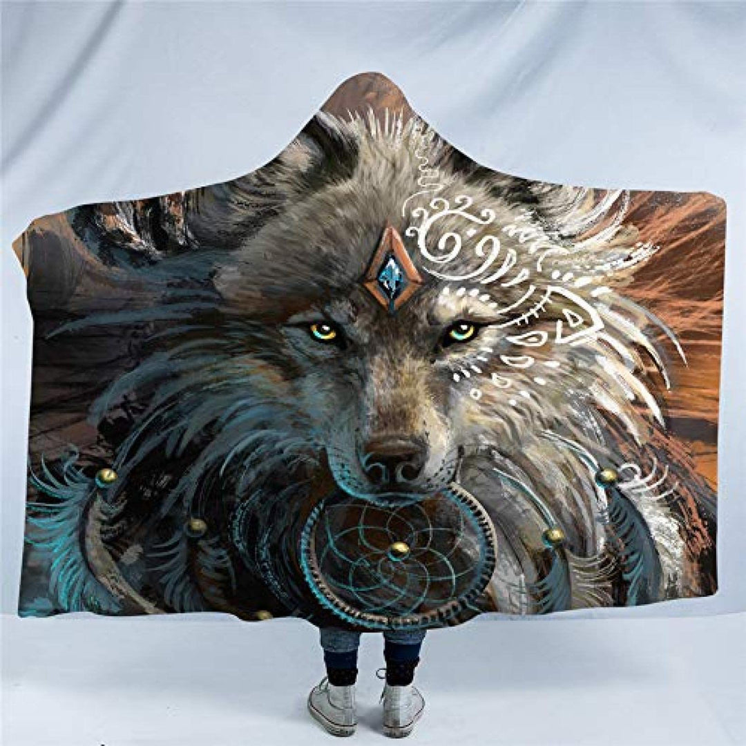 WorldNorse Moon Wolves Kapuzendecke - Traumfänger Wolf - 150x200cm - image 3