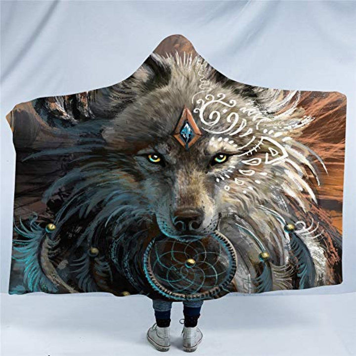 WorldNorse Moon Wolves Kapuzendecke - Traumfänger Wolf - 150x200cm - image 3