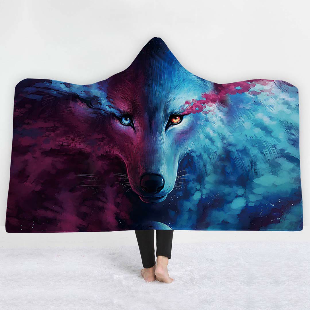 WorldNorse Galaxy Wolves Kapuzendecke - Rosa & Blauer Wolf - 150x200cm - image 7