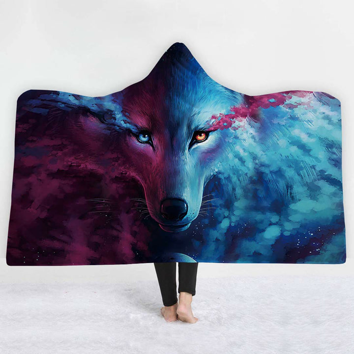 WorldNorse Galaxy Wolves Kapuzendecke - Rosa & Blauer Wolf - 150x200cm - image 7