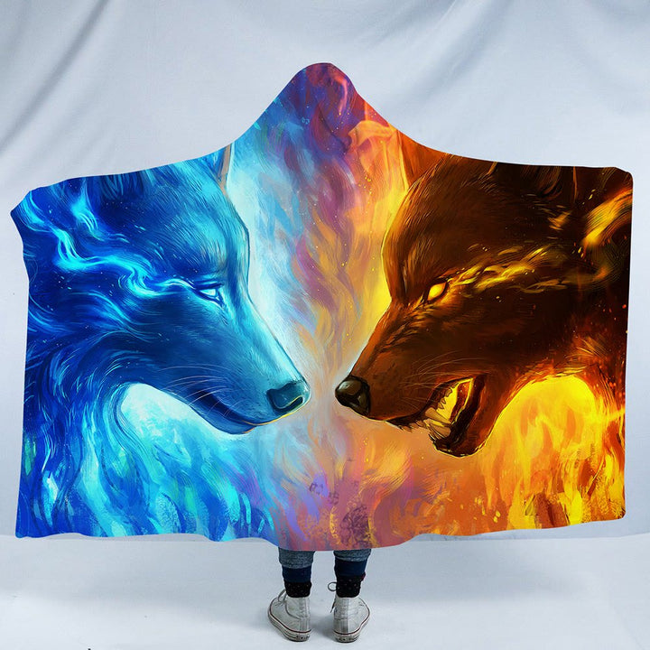 WorldNorse Mystic Wolves Kapuzendecke - Feuer- und Eiswölfe - 150x200cm - image 2