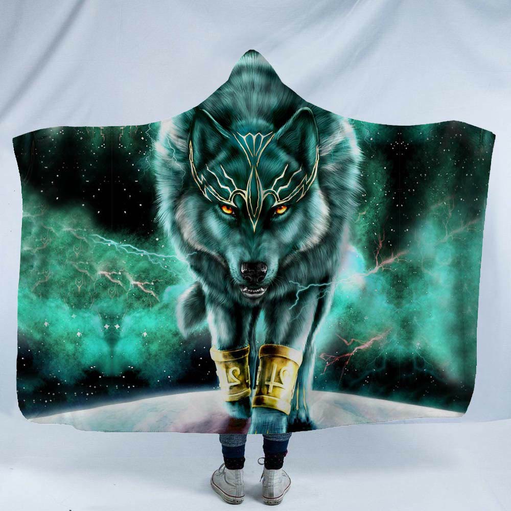 WorldNorse Mystic Wolves Kapuzendecke - Grüner Wolf - 150x200cm - image 5