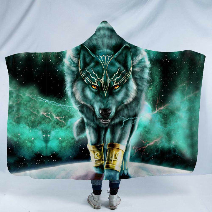 WorldNorse Mystic Wolves Kapuzendecke - Grüner Wolf - 150x200cm - image 5