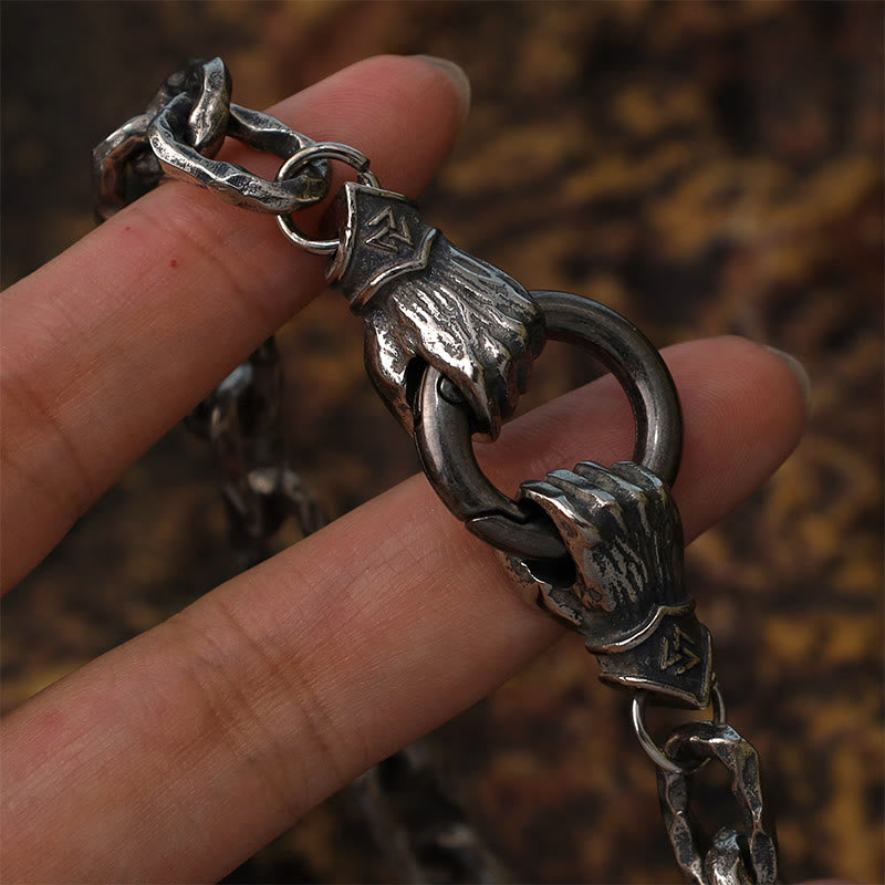 WorldNorse Handgemachtes Wikingerfaust-Silberkabelarmband/Halskette