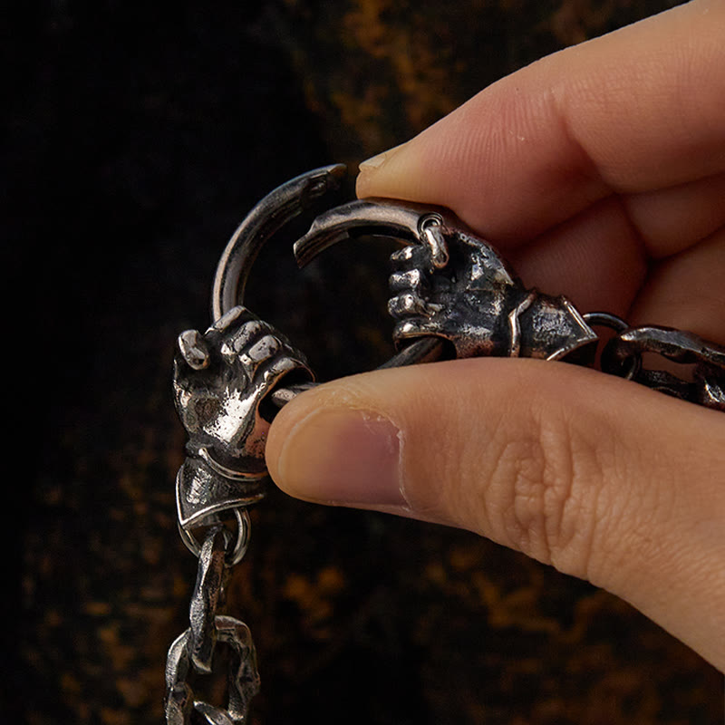 WorldNorse Handgemachtes Wikingerfaust-Silberkabelarmband/Halskette