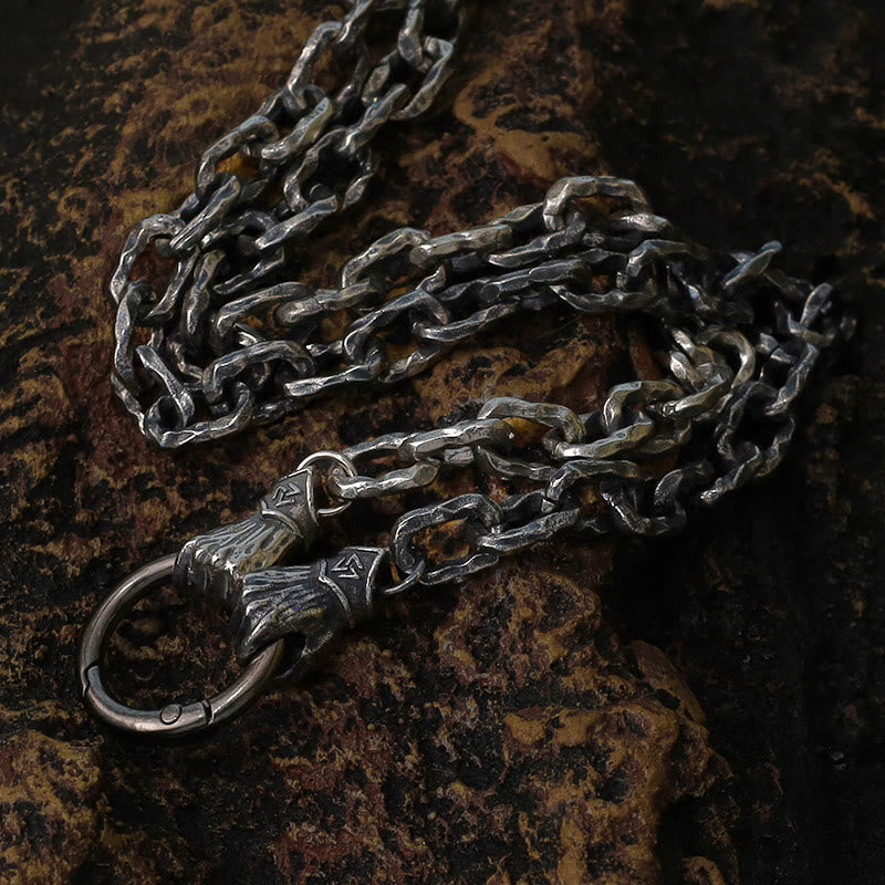 WorldNorse Handgemachtes Wikingerfaust-Silberkabelarmband/Halskette